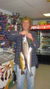 Carl Ludwig from Fremont caught a Stringer of two trout and one smallmouth Bass weighing at 8.96 pounds on Power Eggs at the East Beach.