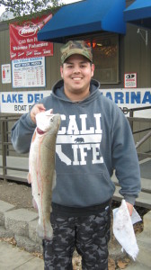 Marcos Mendoza caught this 7.27-pound rainbow on a Kastmaster at the East Beach area. 