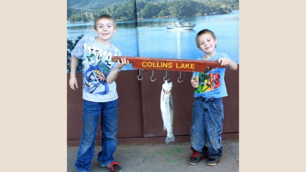 Ian and Gregory caught this trout at Collins Lake.