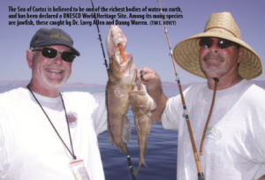 Two men holding one Jawfish apiece.