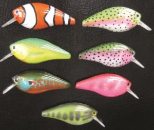 A multitude of custome lures--one of which looks like a clown fish