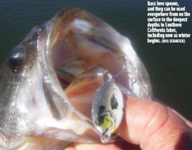 Bass love spoons, and they can be used everywhere from on the surface to the deepest depths in Southern California lakes, including now as winter begins. (BILL SCHAEFER)