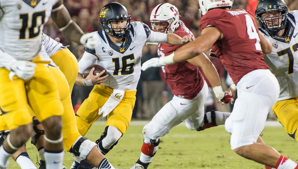 Goff escaping the pocket in a game against rival Stanford. (University of California athletics) 