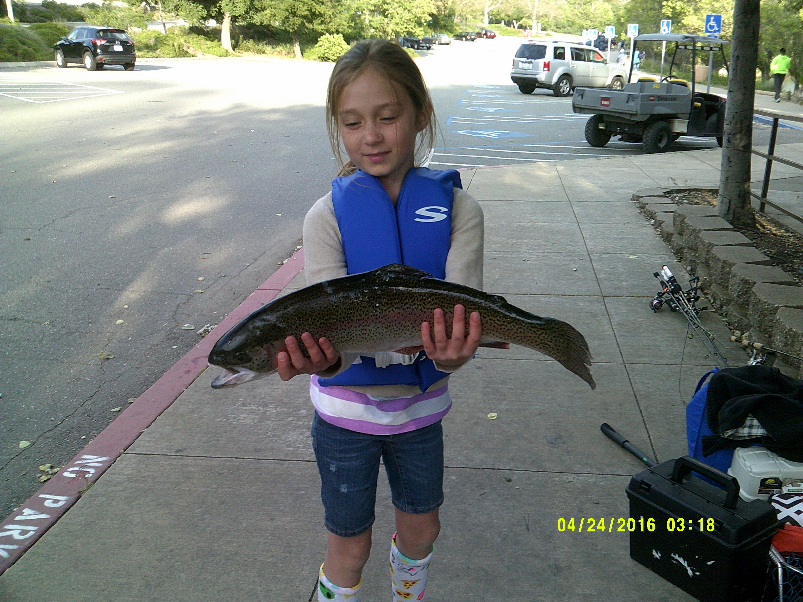 Brooklyn Boronda of San Jose used green Power Bait to land this 4-pound trout. 