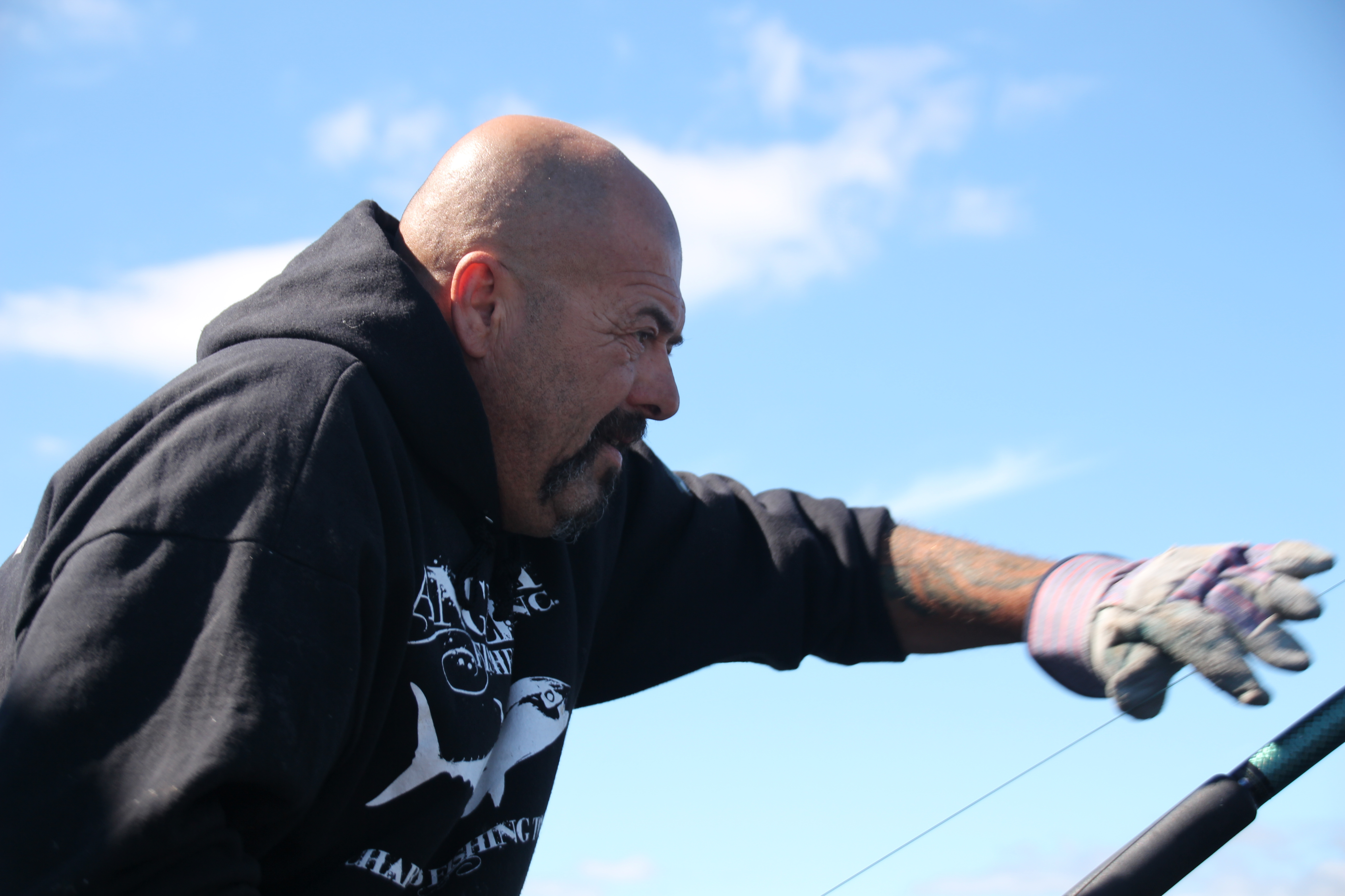 GLOUCESTER, MASS.- Captain Dave Marciano aims to bring a bluefin on board the Hard Merchandise. (Photo Credit: Pilgrim Films & Television/Mitchell Long)