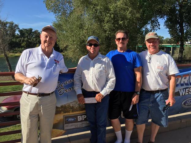 (From left to right) Pro Troll and GGSA exec Dick Pool, river guide Robert Weese, 1st Place Red Bluff Salmon Derby winner Dan Hofbauer and GGSA executive director John McManus