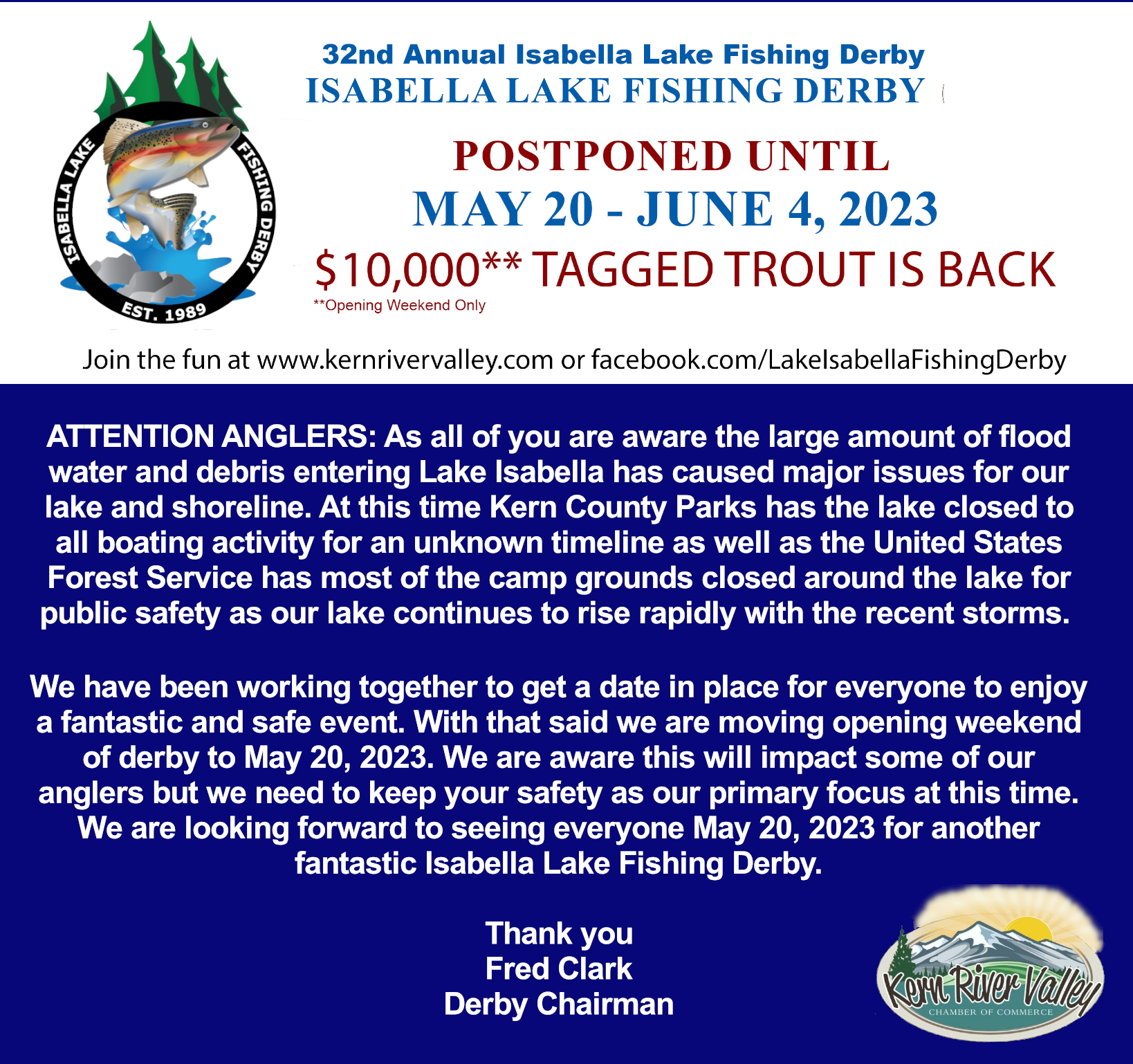 Flooding Concerns Prompt Isabella Lake Fishing Derby Postponement To